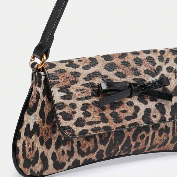 Women's Cheetah Leopard Print Bow Y2K Shoulder Bag - Picture 2 of 5